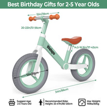Load image into Gallery viewer, Welspo 12-Inch Kids Balance Bike, No Pedal Toddler Bike for 2-5 Years Old Boys and Girls, Lightweight Nylon Frame with Adjustable Handlebar and Seat, Shock Absorption, Anti-Slip PU Airless Tires
