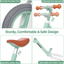 Load image into Gallery viewer, Welspo 12-Inch Kids Balance Bike, No Pedal Toddler Bike for 2-5 Years Old Boys and Girls, Lightweight Nylon Frame with Adjustable Handlebar and Seat, Shock Absorption, Anti-Slip PU Airless Tires