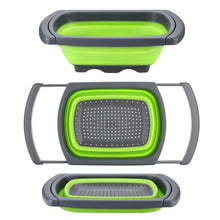 Load image into Gallery viewer, HK Over The Sink Collapsible Colander Kitchen Food Strainer 6-quart Capacity Strainers and Colanders with Extendable Handles Ideal For Washing Fruits, Vegetable, etc. BPA Free (Green)
