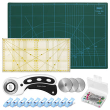 Load image into Gallery viewer, 45mm Rotary Cutter Tool Kit A3 Cutting Mat Patchwork Ruler 10 Clips Spare Blades