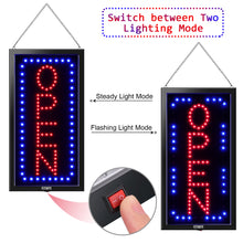 Load image into Gallery viewer, LED Open Sign, 19x10inches(Update Version) Business Open Sign Advertisement Board Electric Display Sign,With Remote Control&amp;Timing Function,2 Lighting Modes Flashing &amp; Steady
