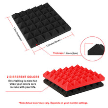 Load image into Gallery viewer, 2"x12"x12" Sound Proof Padding, AGPTEK 12 Packs Acoustic Foam Panels, Sound Absorbing Foam for Recording Studio, TV Room, Kid’s Room, Office and Podcast Recording, Black and Red
