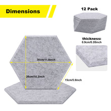 Load image into Gallery viewer, 12 Packs Acoustic Absorption Panels, AGPTEK 11.8 x 10.2 x 0.35 Inches Hexagon Absorption Panel, Acoustic Soundproofing Insulation Panel Tiles, Great for Wall Decoration and Acoustic Treatment (silver gray)