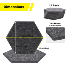 Load image into Gallery viewer, 12 Packs Acoustic Absorption Panels, AGPTEK 11.8 x 10.2 x 0.35 Inches Hexagon Absorption Panel, Acoustic Soundproofing Insulation Panel Tiles, Great for Wall Decoration and Acoustic Treatment (Dark gray)