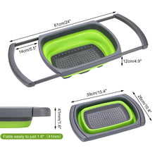 Load image into Gallery viewer, HK Over The Sink Collapsible Colander Kitchen Food Strainer 6-quart Capacity Strainers and Colanders with Extendable Handles Ideal For Washing Fruits, Vegetable, etc. BPA Free (Green)