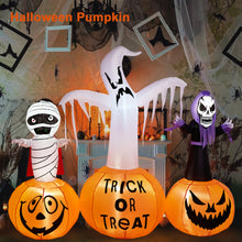 Load image into Gallery viewer, 5.9FT Halloween Inflatable Decorations, CAMULAND Halloween Inflatable Built-in LED Pumpkin Lights Blow Up Yard Decoration with Mummy, White Ghost and Death, Ideal for Garden, Yards and Lawns