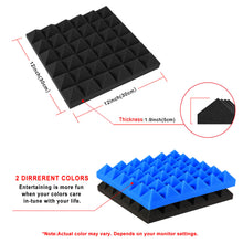 Load image into Gallery viewer, 2"x12"x12" Sound Proof Padding, AGPTEK 12 Packs Acoustic Foam Panels, Sound Absorbing Foam for Recording Studio, TV Room, Kid’s Room, Office and Podcast Recording, Black and Blue