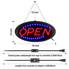 Load image into Gallery viewer, LED Open Sign, 19x10inches(Update Version) Business Open Sign Advertisement Board Electric Display Sign,With Remote Control&Timing Function,2 Lighting Modes Flashing & Steady, for Business, Walls, Window, Shop, Bar, Hotel
