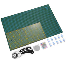 Load image into Gallery viewer, 45mm Rotary Cutter Tool Kit A3 Cutting Mat Patchwork Ruler 10 Clips Spare Blades