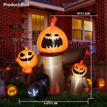 Load image into Gallery viewer, 5FT Inflatable Halloween Decorations, CAMULAND Halloween inflatable Pumpkin with Cats, Built-in LED Lights, Ropes, Inflatable LED Lights Blow Up outdoor Decor for Yard, Gardens and Lawns