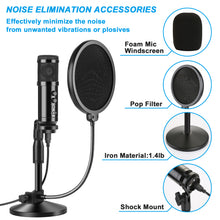 Load image into Gallery viewer, AGPtEK USB Condenser Microphone+Table Stand+Pop filter Kit+Wind Foam for Laptops PC Phones