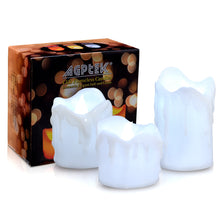 Load image into Gallery viewer, LED Candles Battery Operated Flameless smokeless 3 PCS/set Wax Dripped Exterior design Premium Votive Candles for Wedding/Party Decorations cool white
