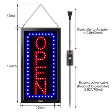 Load image into Gallery viewer, LED Open Sign, 19x10inches(Update Version) Business Open Sign Advertisement Board Electric Display Sign,With Remote Control&Timing Function,2 Lighting Modes Flashing & Steady