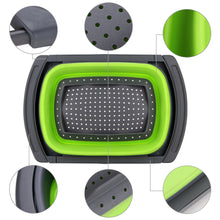 Load image into Gallery viewer, HK Over The Sink Collapsible Colander Kitchen Food Strainer 6-quart Capacity Strainers and Colanders with Extendable Handles Ideal For Washing Fruits, Vegetable, etc. BPA Free (Green)
