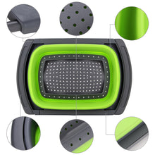 Load image into Gallery viewer, HK Over The Sink Collapsible Colander Kitchen Food Strainer 6-quart Capacity Strainers and Colanders with Extendable Handles Ideal For Washing Fruits, Vegetable, etc. BPA Free (Green)