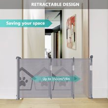 Load image into Gallery viewer, Ownpets Retractable Baby Gate 33 Inches Tall, Extends to 59 Inches wide, Mesh Retractable Dog Gate for Indoor and Outdoor Use (Grey)
