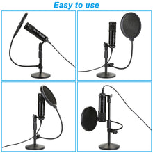 Load image into Gallery viewer, AGPtEK USB Condenser Microphone+Table Stand+Pop filter Kit+Wind Foam for Laptops PC Phones