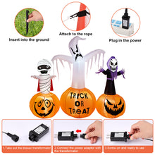 Load image into Gallery viewer, 5.9FT Halloween Inflatable Decorations, CAMULAND Halloween Inflatable Built-in LED Pumpkin Lights Blow Up Yard Decoration with Mummy, White Ghost and Death, Ideal for Garden, Yards and Lawns