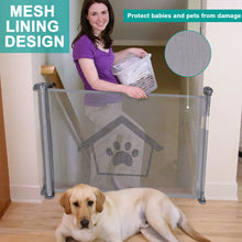 Load image into Gallery viewer, Ownpets Retractable Baby Gate 33 Inches Tall, Extends to 59 Inches wide, Mesh Retractable Dog Gate for Indoor and Outdoor Use (Grey)