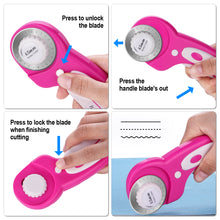 Load image into Gallery viewer, Pink 45mm Rotary Cutter +7 Replacement Blades Safety Lock Precise Cutting Sewing