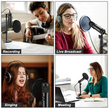 Load image into Gallery viewer, AGPtEK USB Condenser Microphone+Table Stand+Pop filter Kit+Wind Foam for Laptops PC Phones
