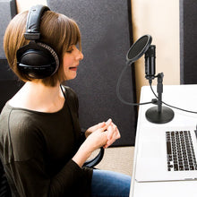 Load image into Gallery viewer, AGPtEK USB Condenser Microphone+Table Stand+Pop filter Kit+Wind Foam for Laptops PC Phones