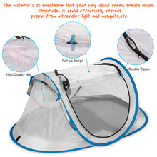 Load image into Gallery viewer, Baby Beach Tent, FINATE Baby Tent for Beach UPF 50+ & UV Protection, Waterproof, Breathable & Portable, Pop Up Travel Tent Baby Mosquito Net with 1 Moisture-proof Pad, 1 Travel Bag & 2 Pegs