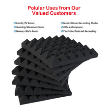 Load image into Gallery viewer, 2"x12"x12" Sound Proof Padding, AGPTEK 12 Packs Acoustic Foam Panels, Sound Absorbing Foam for Recording Studio, TV Room, Kid’s Room, Office and Podcast Recording, Black
