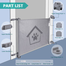 Load image into Gallery viewer, Ownpets Retractable Baby Gate 33 Inches Tall, Extends to 59 Inches wide, Mesh Retractable Dog Gate for Indoor and Outdoor Use (Grey)