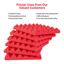 Load image into Gallery viewer, 2"x12"x12" Sound Proof Padding, AGPTEK 12 Packs Acoustic Foam Panels, Sound Absorbing Foam for Recording Studio, TV Room, Kid’s Room, Office and Podcast Recording, Black and Red