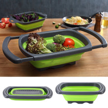 Load image into Gallery viewer, HK Over The Sink Collapsible Colander Kitchen Food Strainer 6-quart Capacity Strainers and Colanders with Extendable Handles Ideal For Washing Fruits, Vegetable, etc. BPA Free (Green)