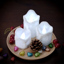 Load image into Gallery viewer, LED Candles Battery Operated Flameless smokeless 3 PCS/set Wax Dripped Exterior design Premium Votive Candles for Wedding/Party Decorations cool white