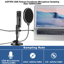 Load image into Gallery viewer, AGPtEK USB Condenser Microphone+Table Stand+Pop filter Kit+Wind Foam for Laptops PC Phones