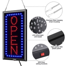Load image into Gallery viewer, LED Open Sign, 19x10inches(Update Version) Business Open Sign Advertisement Board Electric Display Sign,With Remote Control&Timing Function,2 Lighting Modes Flashing & Steady