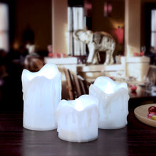 Load image into Gallery viewer, LED Candles Battery Operated Flameless smokeless 3 PCS/set Wax Dripped Exterior design Premium Votive Candles for Wedding/Party Decorations cool white