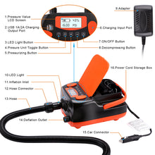 Load image into Gallery viewer, Air Pump, AGPtEK Electric Air Pump Digital 16PSI 12V Rechargeable SUP Electric Air Pump Compressor with Quick Air Inflator / Deflator, Portable Electric High Pressure Air Pump for Air Mattresses, Tents and Inflatable Boats