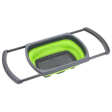 Load image into Gallery viewer, HK Over The Sink Collapsible Colander Kitchen Food Strainer 6-quart Capacity Strainers and Colanders with Extendable Handles Ideal For Washing Fruits, Vegetable, etc. BPA Free (Green)