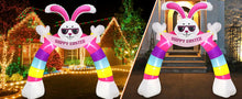 Load image into Gallery viewer, Easter Inflatable Outdoor, CAMULAND 10FT Bunny Inflatable Arch Decoration with Banner and LED Lights, Easter Inflatables Archway Décor, Great for Home, Yard, Lawn