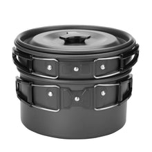 Load image into Gallery viewer, ODOLAND 10pcs Camping Cookware Mess Kit Lightweight Pot Pan Kettle with 2 Cups Fork Knife Spoon Kit for Backpacking Outdoor Camping Hiking and Picnic
