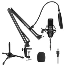Load image into Gallery viewer, USB Microphone Kit Condenser Studio Podcast+ Scissor Arm Stand+Shock Mount+ Pop Filter+Metal Tripod