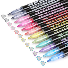 Load image into Gallery viewer, AGPtEK 12 Colors Double Line Outline Pens Metallic Self-Outline Pen Markers for Greeting Cards Craft Projects Scrapbooks