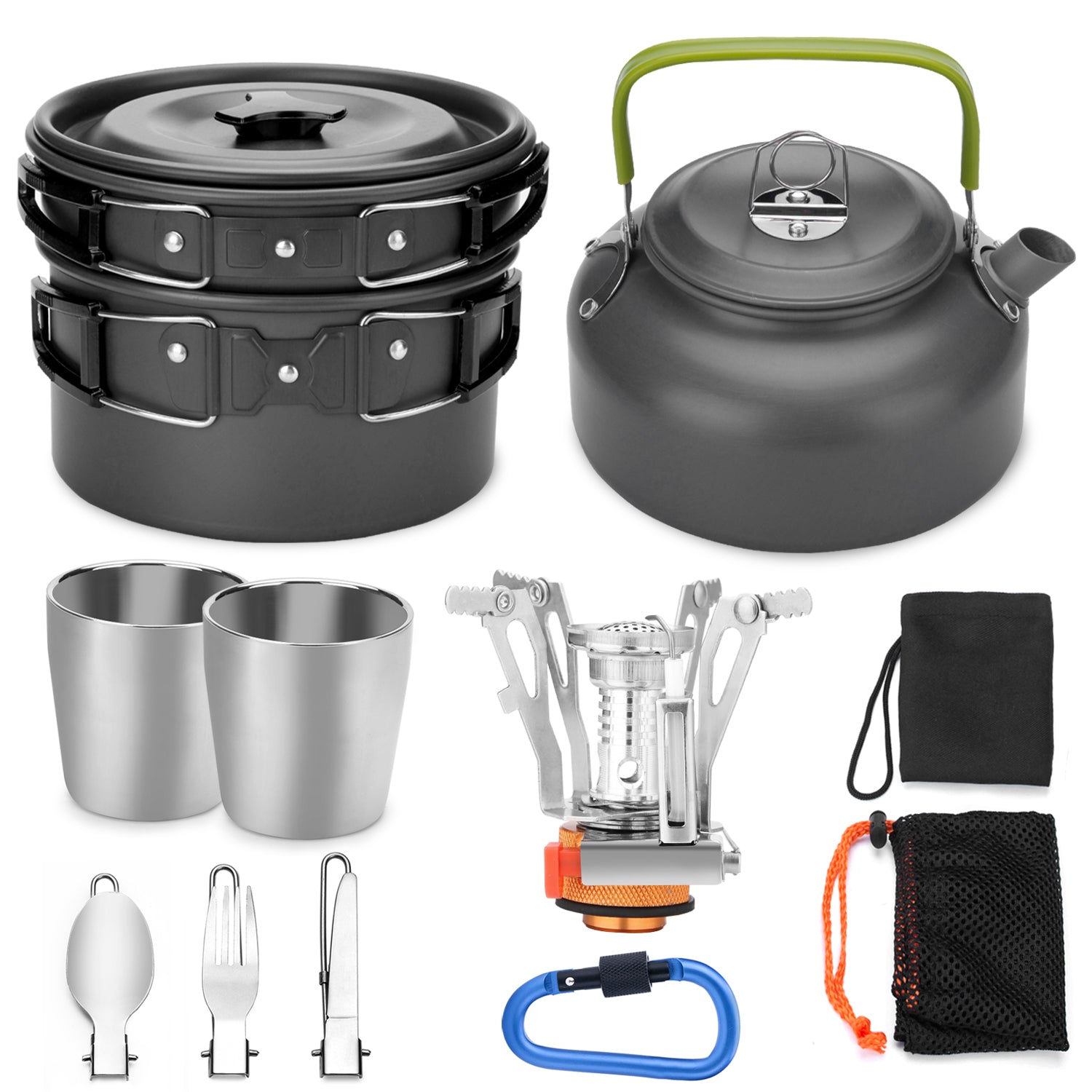 Camping Cookware Set Cooking Mess Kit Nonstick, Lightweight Pots, Pans With  Mesh Set Bag for Backpacking, Hiking, Picnic,Outdoor