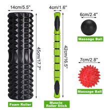 Load image into Gallery viewer, 5-In-1 Large size Foam Roller Kit with Muscle Roller Stick and Massage Balls, High Density 18" Foam Roller for Muscle Therapy and Balance Exercise