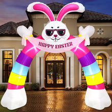 Load image into Gallery viewer, Easter Inflatable Outdoor, CAMULAND 10FT Bunny Inflatable Arch Decoration with Banner and LED Lights, Easter Inflatables Archway Décor, Great for Home, Yard, Lawn