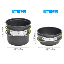 Load image into Gallery viewer, ODOLAND Camping Cookware Kit Lightweight Portable Cookware Set with Water Cup Fork Kit and Multi-functional Carabiner with Knife, Great for Backpacking Outdoor Camping Hiking and Picnic