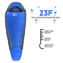 Load image into Gallery viewer, Ultra Warm Cold Weather 23F Mummy Sleeping Bag ¨C Windproof, Waterproof, Super Comfortable Bag with Compression Sack for Camping, Traveling, Survival and Outdoor Activities