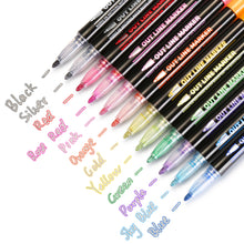 Load image into Gallery viewer, AGPtEK 12 Colors Double Line Outline Pens Metallic Self-Outline Pen Markers for Greeting Cards Craft Projects Scrapbooks