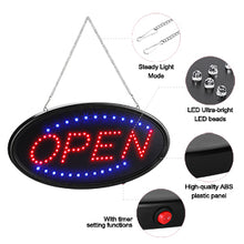 Load image into Gallery viewer, LED Open Sign, 19x10inches(Update Version) Business Open Sign Advertisement Board Electric Display Sign,With Remote Control&Timing Function,2 Lighting Modes Flashing & Steady, for Business, Walls, Window, Shop, Bar, Hotel
