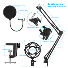 Load image into Gallery viewer, USB Microphone Kit Condenser Studio Podcast+ Scissor Arm Stand+Shock Mount+ Pop Filter+Metal Tripod