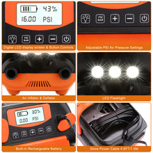 Load image into Gallery viewer, Air Pump, AGPtEK Electric Air Pump Digital 16PSI 12V Rechargeable SUP Electric Air Pump Compressor with Quick Air Inflator / Deflator, Portable Electric High Pressure Air Pump for Air Mattresses, Tents and Inflatable Boats